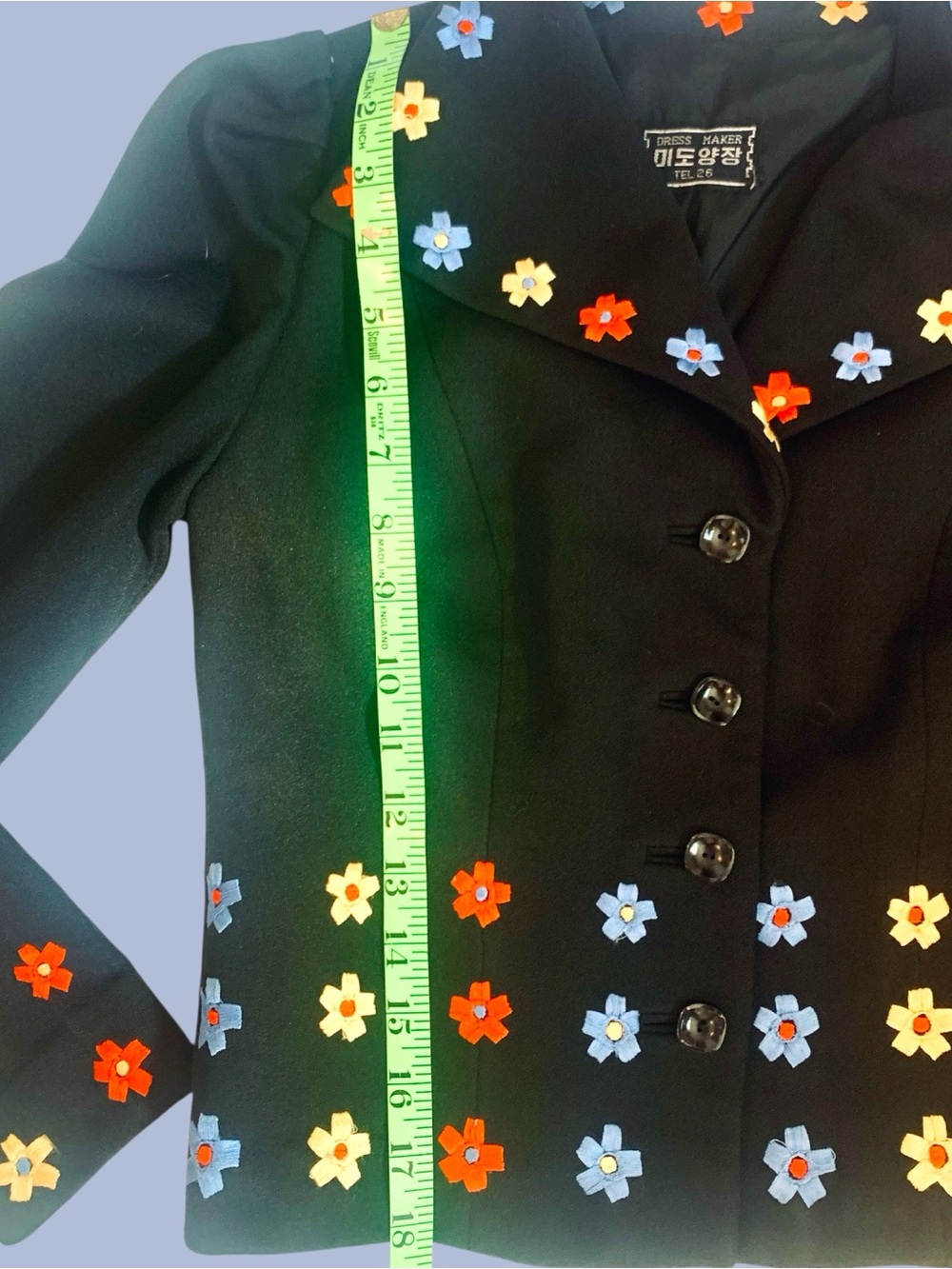 Black Mid-Century 2 Piece ‘Art to Wear’ Dressmaker Tel 26 Embroidered Suit - Picture 8 of 16
